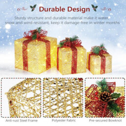 Set Of 3 Christmas Lighted Gift Boxes Decorations Led Tree Skirt Ornament Décor - thumbnail 4
