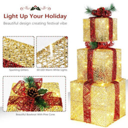 Set Of 3 Christmas Lighted Gift Boxes Decorations Led Tree Skirt Ornament Décor - thumbnail 5