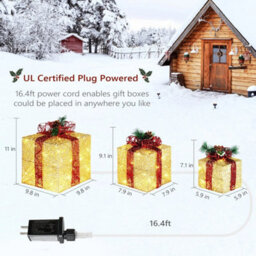 Set Of 3 Christmas Lighted Gift Boxes Decorations Led Tree Skirt Ornament Décor - thumbnail 2