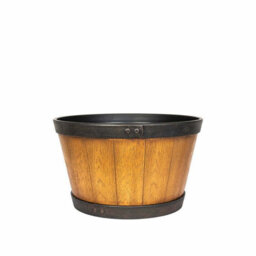 Plant Avenue Lightweight Recycled Plastic Garden Pot Planter With Drainage Holes Oban Whiskey Barrel- L39 X W39 X H23 Cm - Light Oak - thumbnail 2