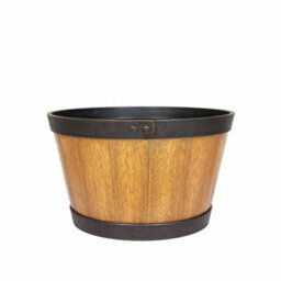 Plant Avenue Lightweight Recycled Plastic Garden Pot Planter With Drainage Holes Oban Whiskey Barrel- L39 X W39 X H23 Cm - Light Oak