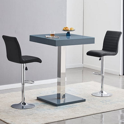 Furniture in Fashion Topaz Glass Grey Gloss Bar Table With 2 Ripple Black Stools - image 1