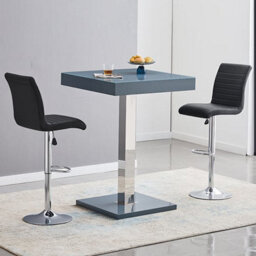 Furniture in Fashion Topaz Glass Grey Gloss Bar Table With 2 Ripple Black Stools