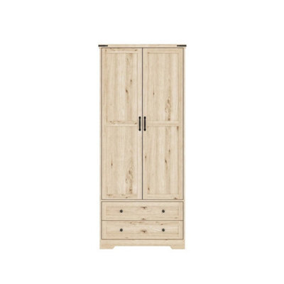 Oak 2 Door 2 Drawer Panelled Wardrobe W/ Top Hanging Rail Freestanding Storage - image 1