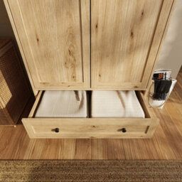 Oak 2 Door 2 Drawer Panelled Wardrobe W/ Top Hanging Rail Freestanding Storage - thumbnail 6