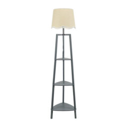 Valuelights Hiru Grey 3 Tier Shelf Floor Lamp With White Trim Scallop Shade - thumbnail 2