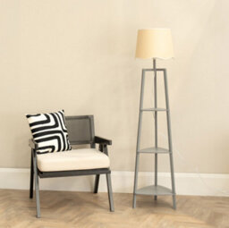 Valuelights Hiru Grey 3 Tier Shelf Floor Lamp With White Trim Scallop Shade - thumbnail 3
