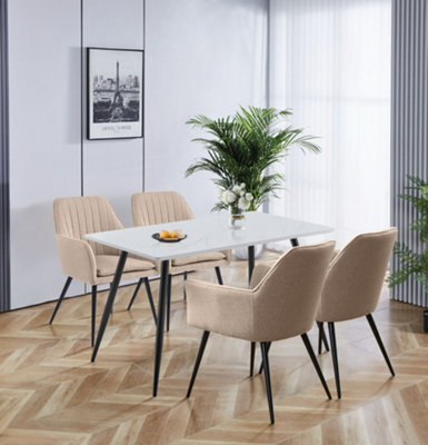 Hallowood Furniture Cullompton Rectangular Dining Table (1.2M) With 4 Light Brown Fabric Chairs - image 1