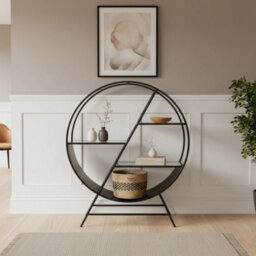 Madison & Mayfair Art Deco Style Black Metal Console Table With Staggered Glass Shelves