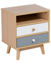 Wyld And Coco Nordicnest Bedside Table Light Brown, Two Drawers And Open Shelf, W40 X D30 X H48Cm - thumbnail 3