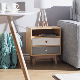 Wyld And Coco Nordicnest Bedside Table Light Brown, Two Drawers And Open Shelf, W40 X D30 X H48Cm - thumbnail 2