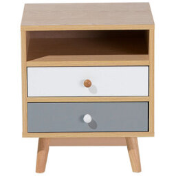 Wyld And Coco Nordicnest Bedside Table Light Brown, Two Drawers And Open Shelf, W40 X D30 X H48Cm - thumbnail 1