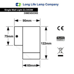 Long Life Lamps Company Matt White Single Stainless Steel Outdoor Wall Light Zlc053W - thumbnail 2