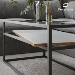 Urbn-Living Urbnliving Height 45Cm White Ash Colour Glass Display Top Coffee Table With Steel Frame Reversible Wooden Storage Shelf - thumbnail 4