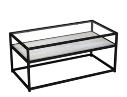 Urbn-Living Urbnliving Height 45Cm White Ash Colour Glass Display Top Coffee Table With Steel Frame Reversible Wooden Storage Shelf - thumbnail 2