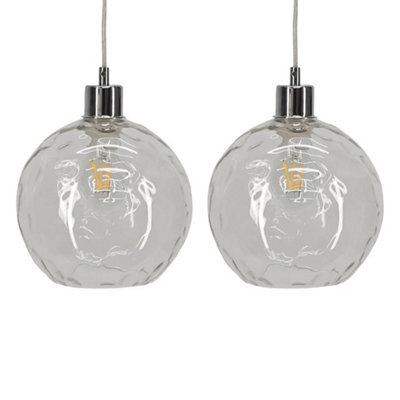 Set Of 2 Clear Dimpled Glass Globe Easy Fit Pendant Shades Ceiling Lightshades - image 1