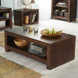 Loft Dark Solid Mango Wood Large Coffee Table In Walnut - thumbnail 2