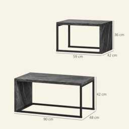 Homcom Coffee Tables Set Of 2, Nest Of Tables For Living Room, Dark Grey - thumbnail 3