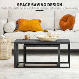 Homcom Coffee Tables Set Of 2, Nest Of Tables For Living Room, Dark Grey - thumbnail 7