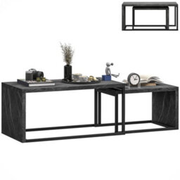 Homcom Coffee Tables Set Of 2, Nest Of Tables For Living Room, Dark Grey - thumbnail 2