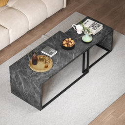 Homcom Coffee Tables Set Of 2, Nest Of Tables For Living Room, Dark Grey - thumbnail 8