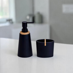 Showerdrape Sonata Black Bathroom Accessory Set - Soap Dispenser & Toothbrush Holder - thumbnail 1