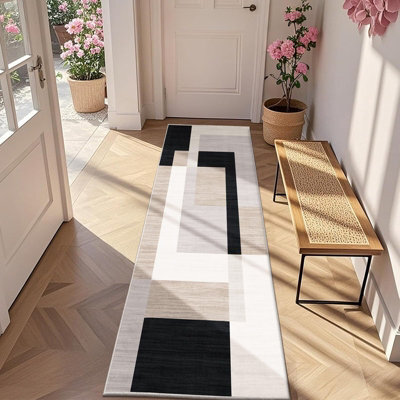Oxford Homeware Printed Rug, Non-Slip Pet Friendly, Living Room Rugs And Hallways Runner, (Milo Neutral, 80X150Cm)