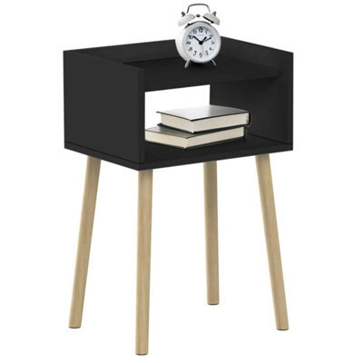 Taylor & Brown Black Bedside Table Nightstand, Open Shelf Side Table With Storage, Tall End Table For Bedroom, Kids & Living Room - image 1