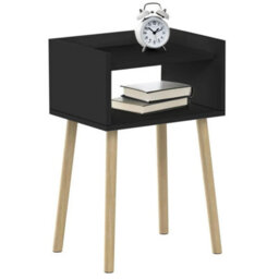 Taylor & Brown Black Bedside Table Nightstand, Open Shelf Side Table With Storage, Tall End Table For Bedroom, Kids & Living Room - thumbnail 1