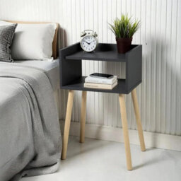 Taylor & Brown Black Bedside Table Nightstand, Open Shelf Side Table With Storage, Tall End Table For Bedroom, Kids & Living Room - thumbnail 3