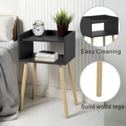 Taylor & Brown Black Bedside Table Nightstand, Open Shelf Side Table With Storage, Tall End Table For Bedroom, Kids & Living Room - thumbnail 4