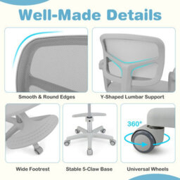 Gainoom Kids Grey Desk Chair Children Study Chair W/adjustable Height - thumbnail 7