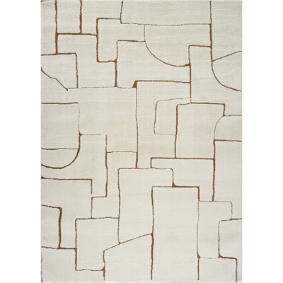 Livabliss Freud-Modern Ivory Brown High Pile Living Dining Bedroom Rug 140 X 200 Cm Easy Care, Non Shedding - image 1