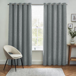 furn. Elisa Blue Slub Lined Eyelet Curtains (W)167Cm (L)228Cm, Pair - thumbnail 1