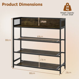 Gainoom 4-Tier Shoe Rack Industrial Shoe Organizer Freestanding Shoe Storage Shelf - thumbnail 2