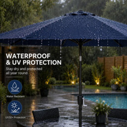 Billtix 3M Garden Parasol Umbrella Crank Tilt Outdoor Patio Sun Shade Canopy Uv Water Resistant Navy Blue 3.8Cm Pole 290Cm - thumbnail 8