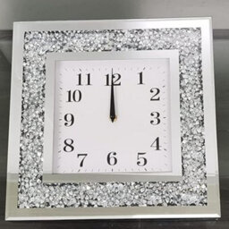 Biznest Square Number Analogue 40X40Cm Silver Crushed Crystal Diamond Filled Sparkl Wall Clock
