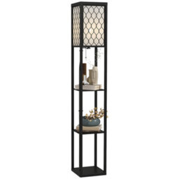 Homcom Modern Floor Lamp Light With 3 Shelves Fabric Lampshade Black - thumbnail 2