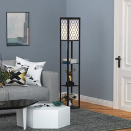 Homcom Modern Floor Lamp Light With 3 Shelves Fabric Lampshade Black - thumbnail 8