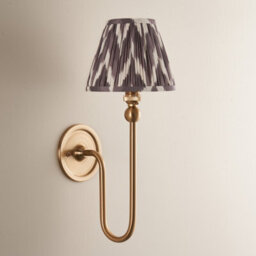 Luminosa Lighting Luminosa Santiago Brushed Aged Brass Plate Wall Light With Pearl Grey Fabric Zigzag Shade 16Cm B22 - thumbnail 4