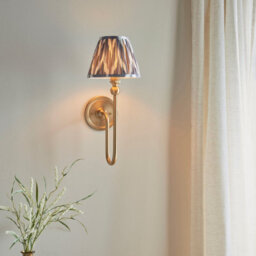 Luminosa Lighting Luminosa Santiago Brushed Aged Brass Plate Wall Light With Pearl Grey Fabric Zigzag Shade 16Cm B22 - thumbnail 2