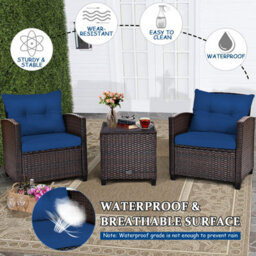 Costway 3 Pcs Patio Rattan Sofa Chair & Table Set Outdoor Wicker Bistro Set-Navy - thumbnail 8