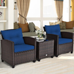 Costway 3 Pcs Patio Rattan Sofa Chair & Table Set Outdoor Wicker Bistro Set-Navy - thumbnail 5