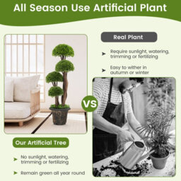 Costway Artificial  Topiary Ball Plant With Rattan Trunk Decor Tree - thumbnail 6