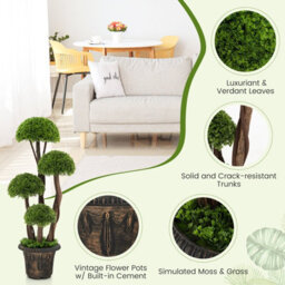 Costway Artificial  Topiary Ball Plant With Rattan Trunk Decor Tree - thumbnail 5