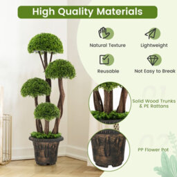 Costway Artificial  Topiary Ball Plant With Rattan Trunk Decor Tree - thumbnail 4