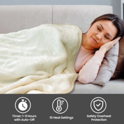 Schallen Luxury Soft Heated Warm Throw Over Blanket With Timer & 10 Heat Settings - Cream - thumbnail 3