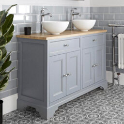 Homestylestore 1210mm Light Grey Bathroom Vanity Unit With 2 Countertop Basins And Close Coupled Toilet Wc Pan, Seat And Cistern - thumbnail 3