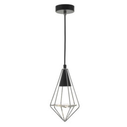 The Lighting Studio Gianni 1 Light Pendant Black, Polished Chrome & Glass - thumbnail 1