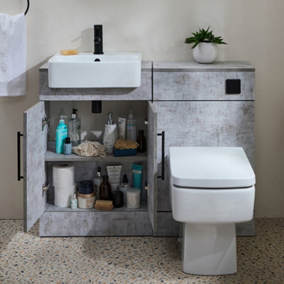 Homestylestore 1050mm Concrete Grey Bathroom Combination Vanity Wc Unit With Black T Bar Handle - image 1
